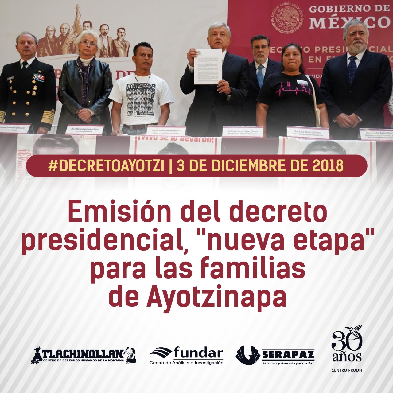 Firma del decreto presidencial, “nueva etapa” para las familias de Ayotzinapa