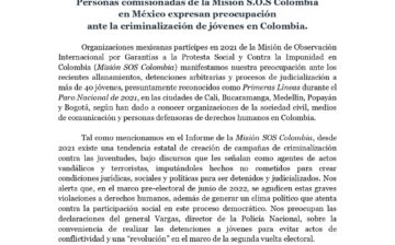 Personas comisionadas de la Misión S.O.S Colombia en México expresan preocupación ante la criminalización de jóvenes en Colombia.